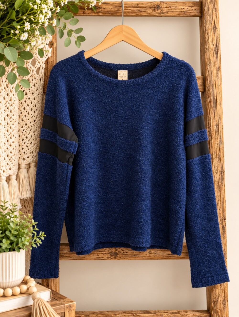 Zara Trafaluc Sweater Medium Blue Black Sheer Sleeve Textured Knit Y2K